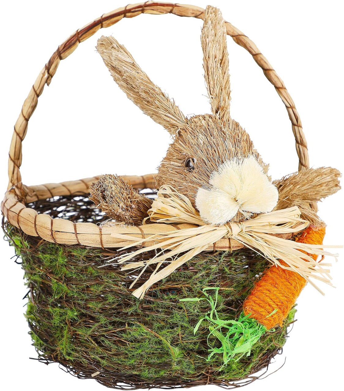 Bunny Easter Woven Basket for Party Favors, Handmade Wicker Rattan Easter Candy Eggs Baskets for Kids, Cute Rabbit Picnic Hamper for Easter Egg Hunt Party Gifts Toy Storage